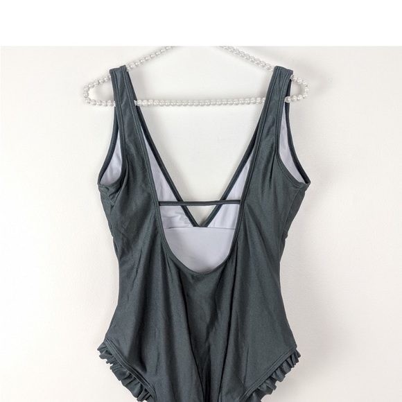 Metallic Gray One Piece Swim Suit by Cupshe Sweet Smile NWT Size M - Picture 4 of 9